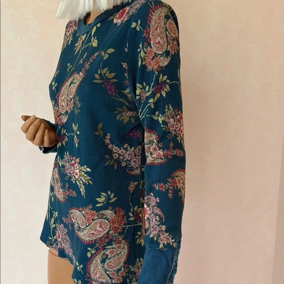 Sundance thermal 100% cotton Floral Long Sleeve Top large - Picture 5 of 10